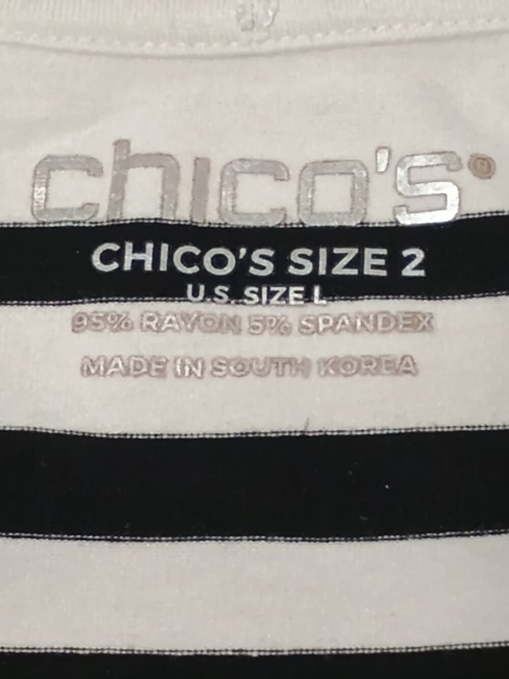 Chico’s Size 2 Black White Striped Scoop Neck 3/4 Sleeve Knit Top Large - Picture 4 of 6